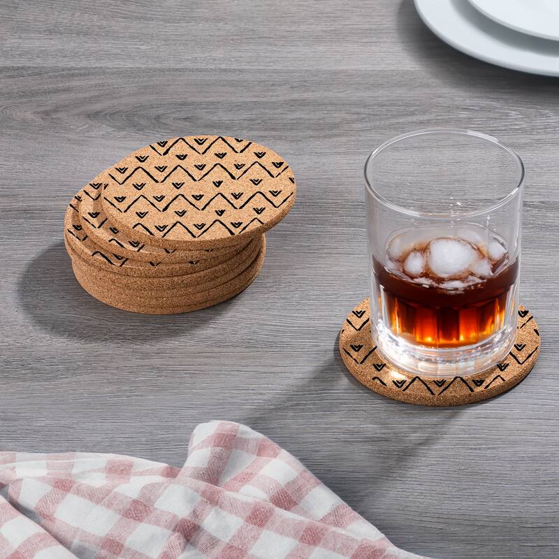 Triangle Pattern 4 Pack Absorbent Cork Coaster Made in The USA 4" Round