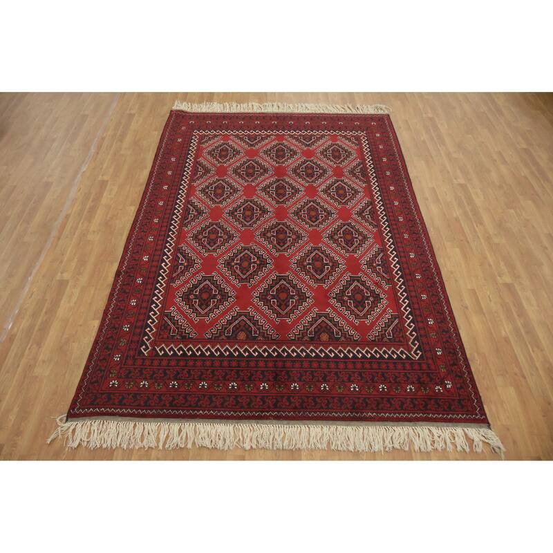 Hand Knotted Oriental 100% Wool Carpet Traditional Geometric Red Balouch Area Rug - 9' 7'' X 6' 6''
