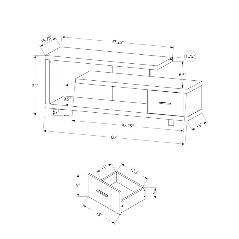 60 Inch TV Stand with Storage Cabinet, Art-Deco Design Entertainment Center, Three Spacious Shelves, Fits 80-89 inch TVs