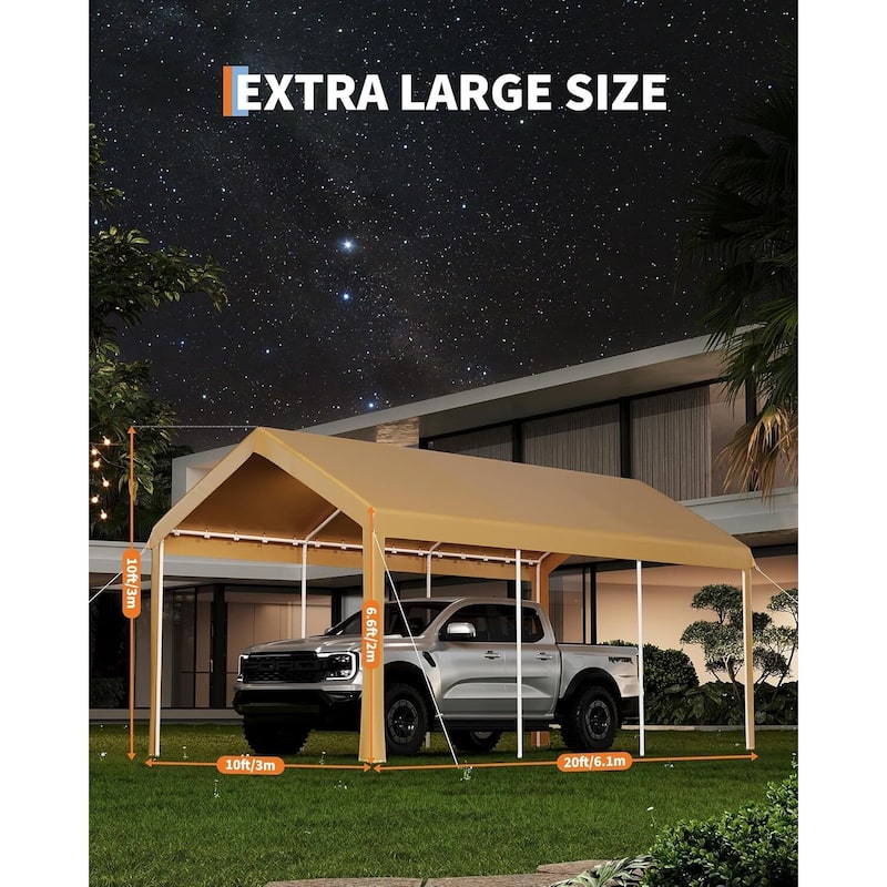 10'x20' Extra Large Heavy Duty Carport Portable Garage Shelter for Car, Truck, SUV - 10X20 Ft