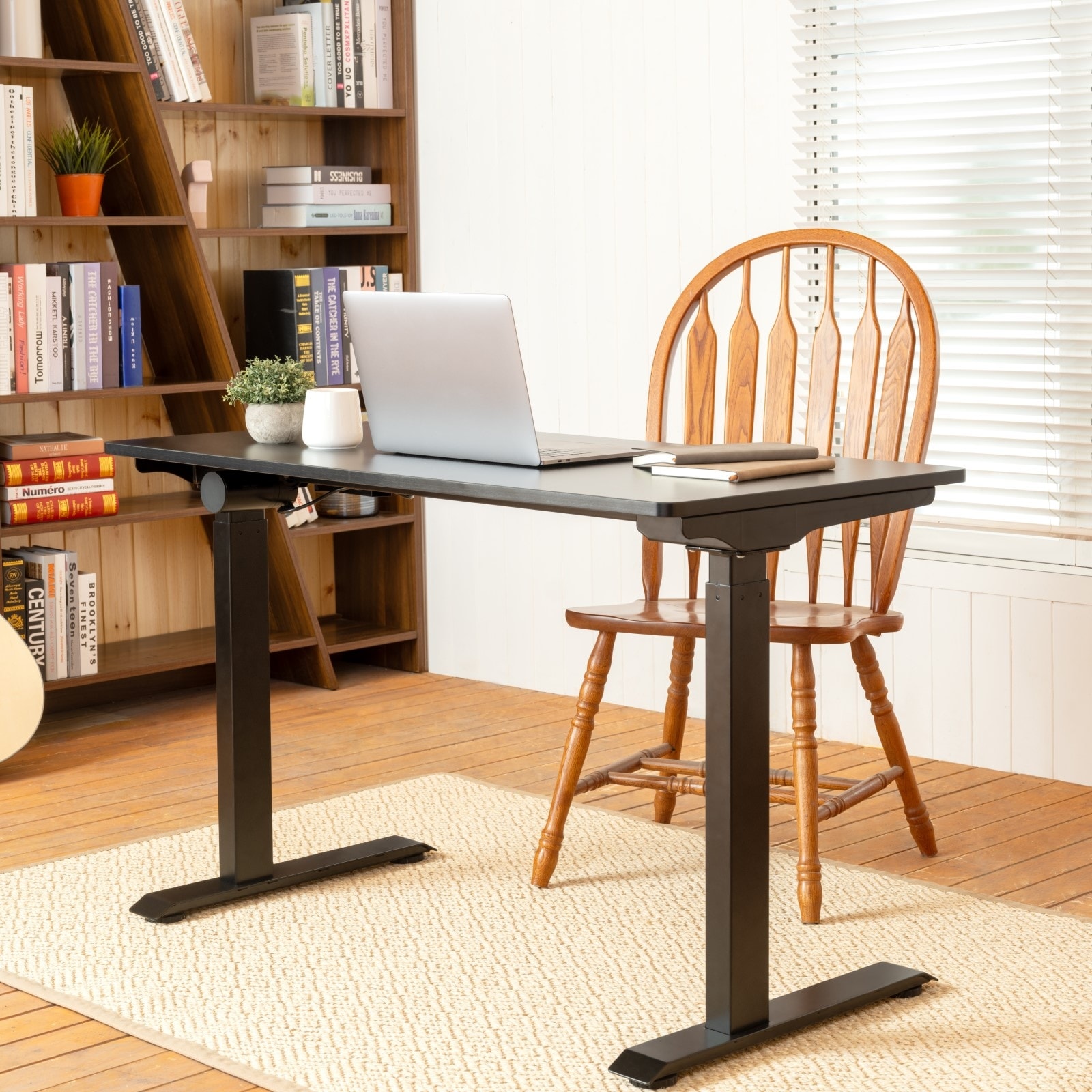 FLEXISPOT Standing Desk 48 x 30 Inches Height Adjustable Electric Sit Stand  Home Office Desks Whole Piece Desk Board (Black Frame + Black top,2