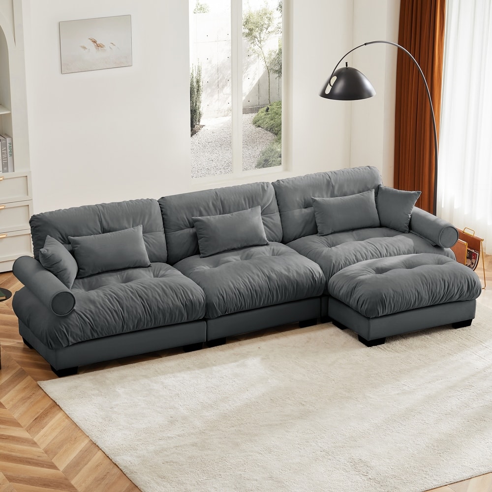 GDFStudio - Vanhorn Velvet 3-Seater Sectional Sofa with Movable Ottoman