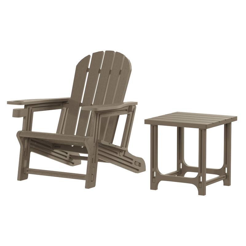 Coastline Outdoor Poly Adirondack Chair with Side Table - Weathered Wood