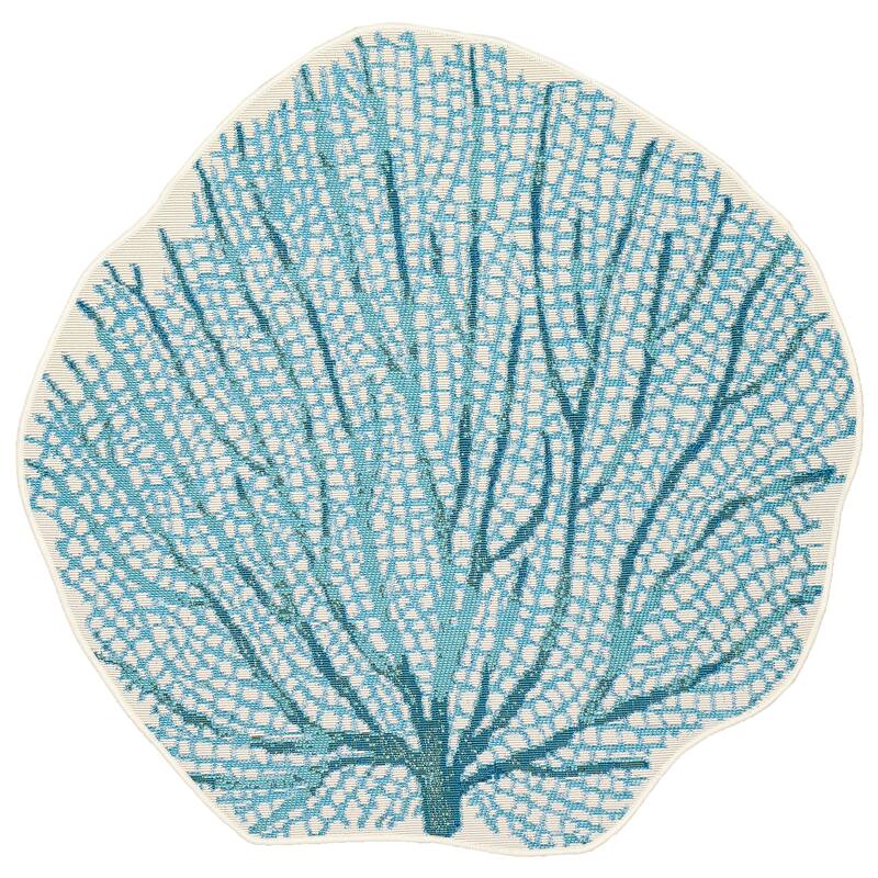 Liora Manne Esencia Coral Fan Indoor/Outdoor Mat Aqua 3'3"x3'3"