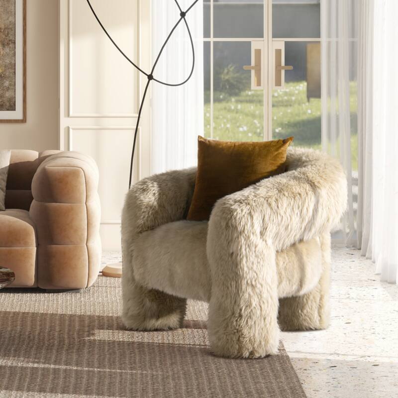 Avalon 35" Rustic Sheepskin Split Barrel Back Accent Chair