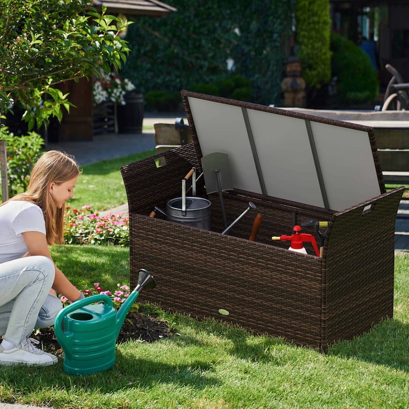Costway Outdoor Bench with Hand-woven PE Rattan Wicker Cushion & Side - See Details
