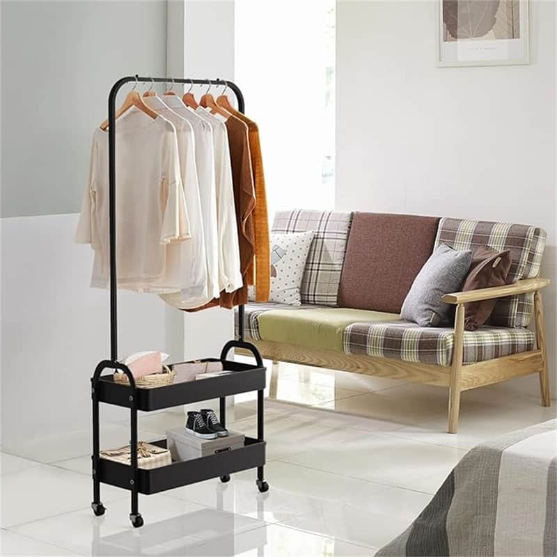 Clothes Organizer with 2 Tier Metal Baskets - 12.4"D x 22.3"W x 60"H