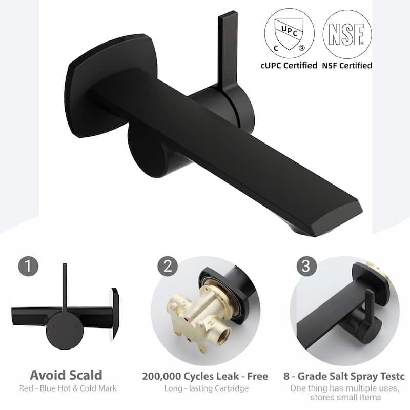 Modland Wall Mount Single Hole Bathroom Faucet, NSF/CUPC Certified & Salt Spray 8 (Matte Black/Rose Gold)