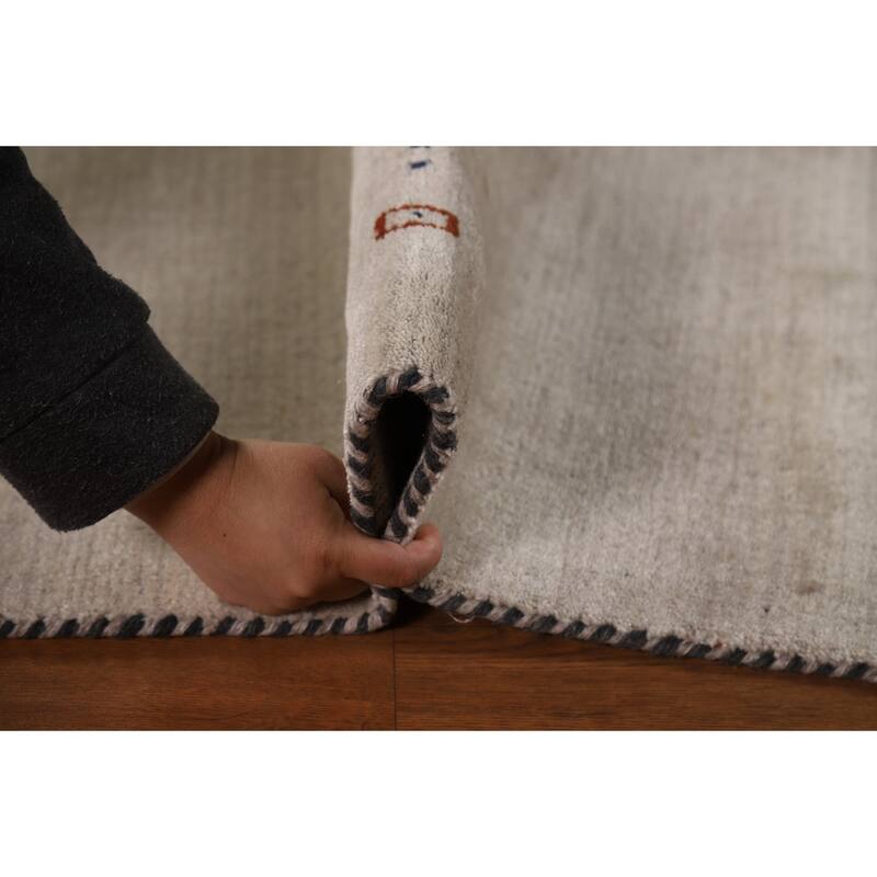 Modern Gabbeh Oriental Area Rug Handmade Beige Wool Carpet - 5'9" x 7'9"