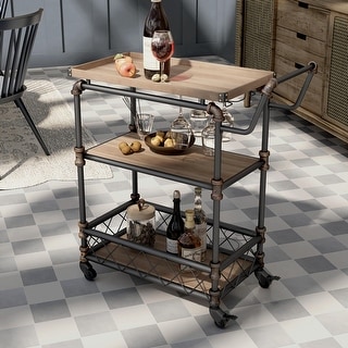 Herman Industrial Antique Black Metal 2-Shelf Serving Cart by Furniture of America