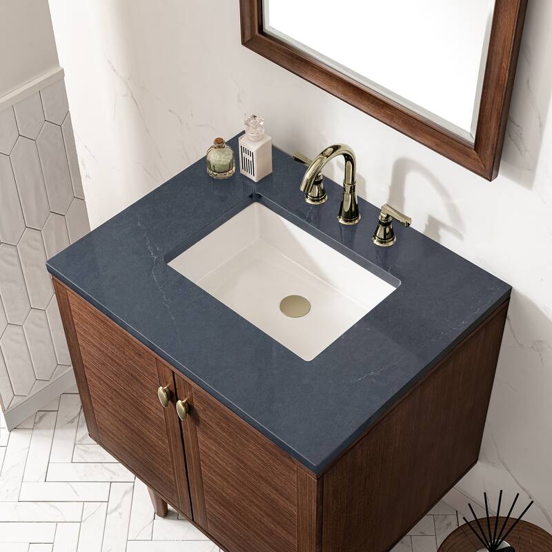 James Martin Vanities Amberly 30" Single Vanity, Mid-Century Walnut - Charcoal Soapstone Quartz