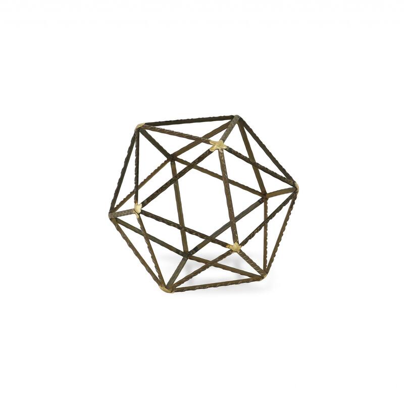 HomeRoots 8" Brown and Gold Metal Hand Painted Geometric Orb Tabletop Sculpture - 8' X '8' X '8