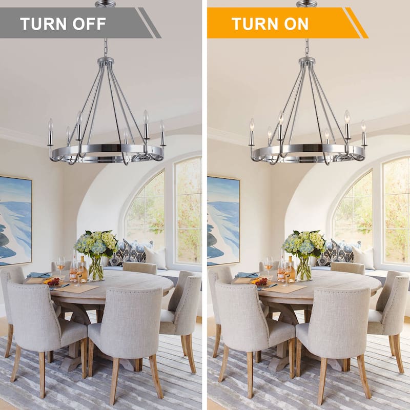Bella Depot 28" 6-Light Silver Metal Chandelier Adjustable Pendant Light for Dining Room Bedroom