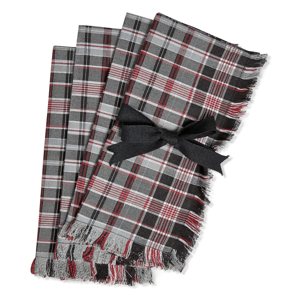 Winter Sketches Black Cloth Napkins Set of 4 - 20" x 20" Cotton Kitchen Textiles, Machine Washable, Perfect for Winter - 20 x 20