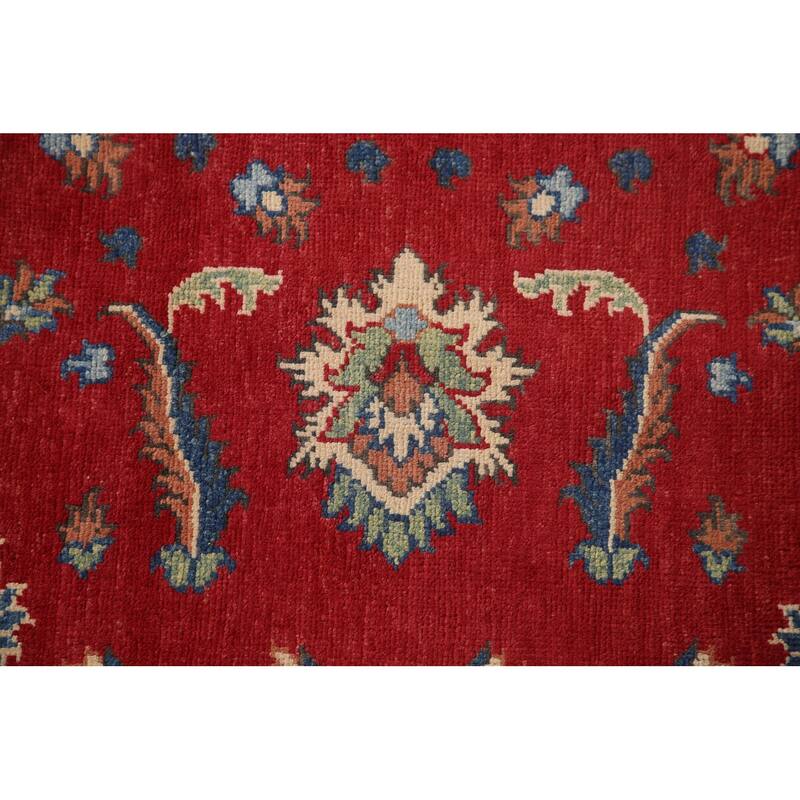 Red Kazak Area Rug Hand-Knotted Floral Wool Carpet - 5'9" x 7'8"