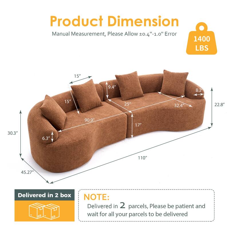 GDFStudio - Soft Upholstered 110" Curved Modular Sectional Sofa