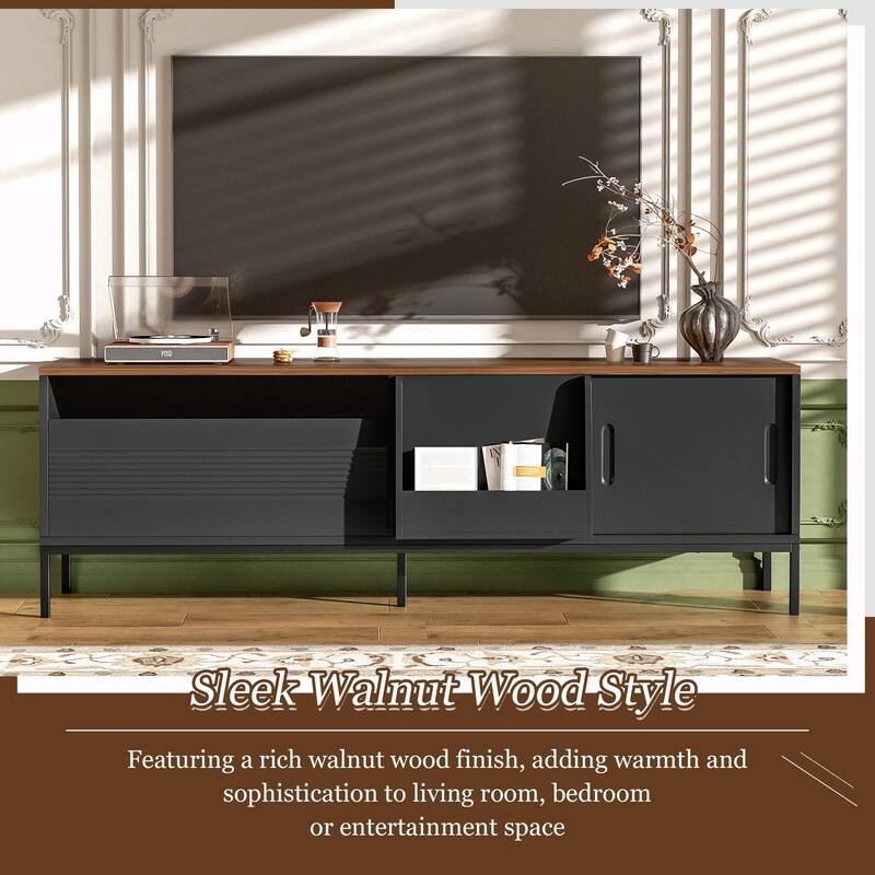 70.8'' Modern TV Stand for TVs up to 75", Entertainment Center with Storage, Sliding Doors