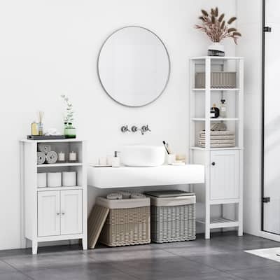 HOMCOM Freestanding Wood Bathroom Storage Tall Cabinet Organizer Tower with Shelves & Compact Design, White