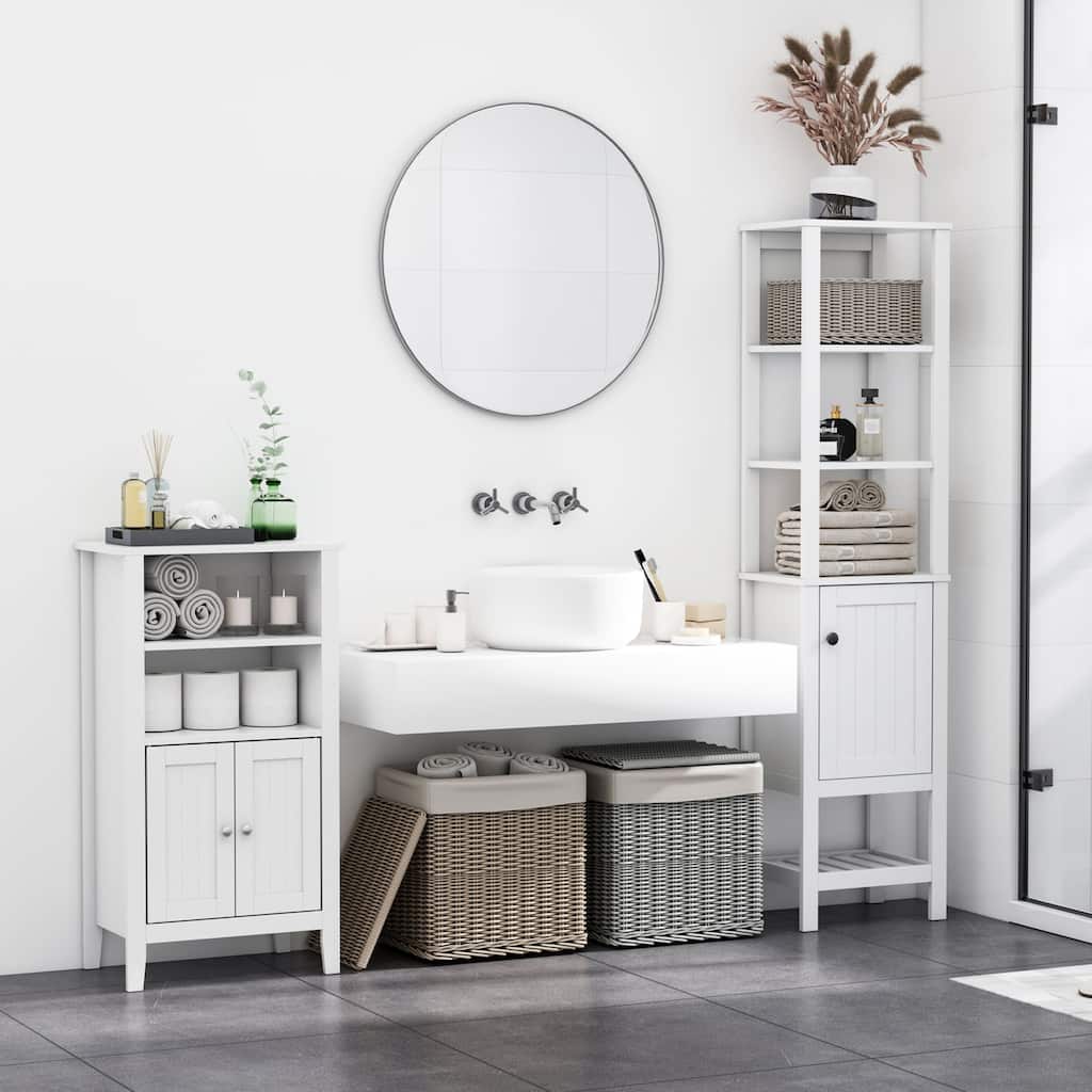 HOMCOM Freestanding Wood Bathroom Storage Tall Cabinet Organizer Tower with Shelves & Compact Design, White