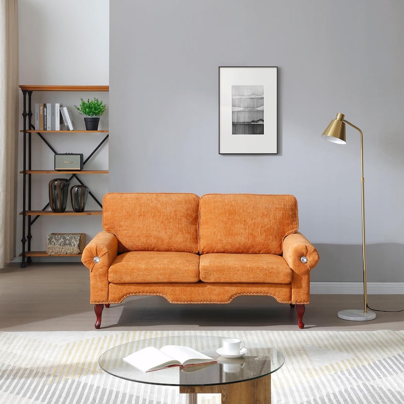 Linen Loveseat - Tufted Chesterfield Sofa
