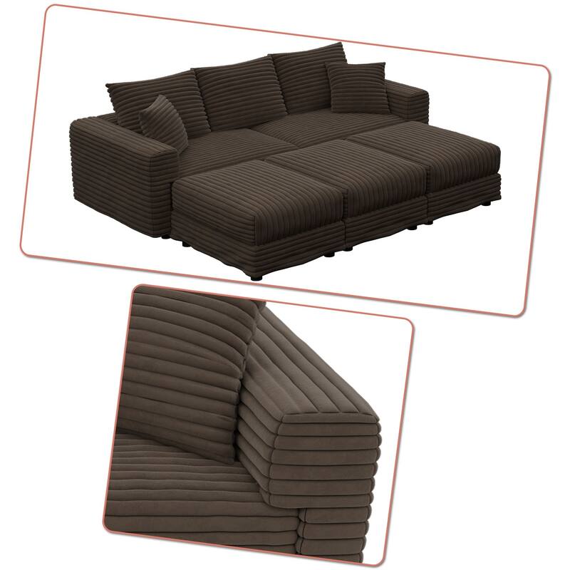 Modern Corduroy Fabric Upholstered Sectional Sofa with Ottoman