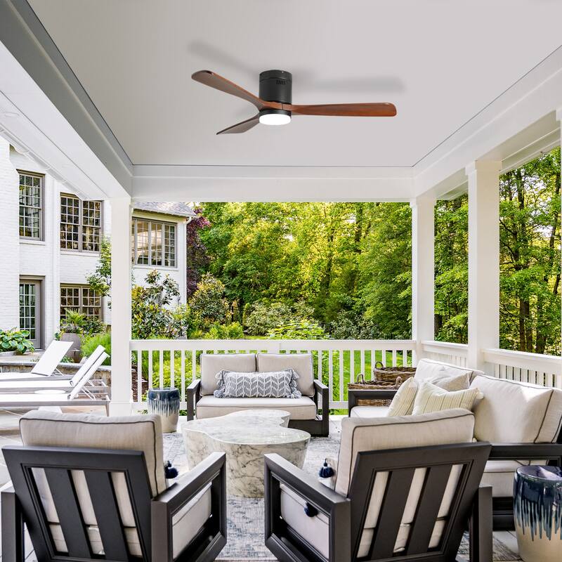 52-inch Ceiling Fan with Light, 3 Wood Blades, Remote Control, Reversible DC Motor for Living Room - Black + Dark Walnut