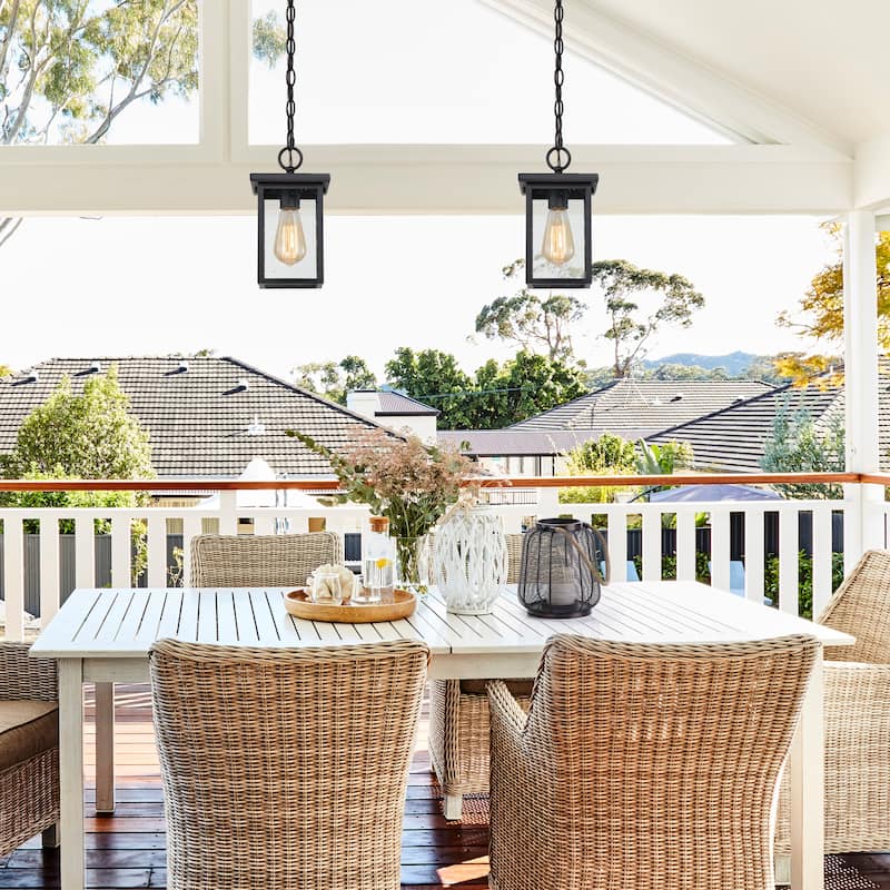 Modern 1-Light Black Outdoor Light Patio Exterior Lantern Pendant - L 6"x W 6"x H 10.5"