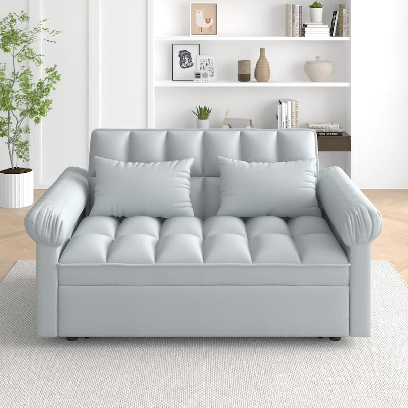 3 in 1 Convertible Sleeper Sofa Bed, Futon Couches with Pillows and Side Pocket, Small Loveseat with Adjustable Backrest