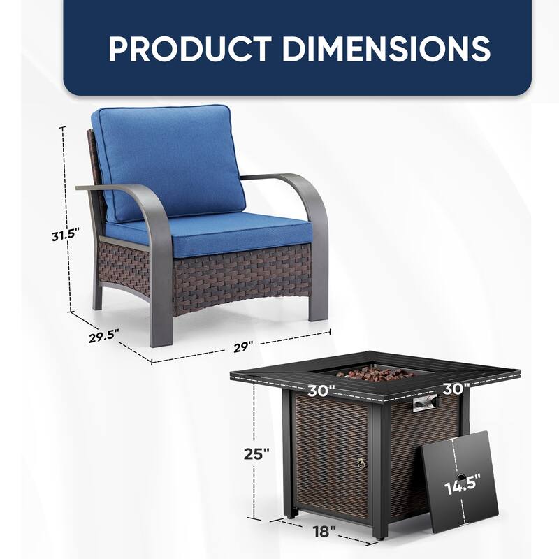 Propane Fire Pit with Outdoor Patio Funiture Set