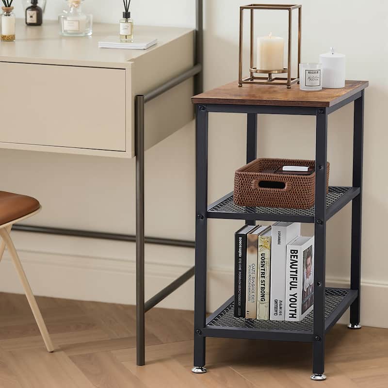 VECELO Contemporary Square End Table 3-Tier Side Table with MDF Top Open Shelves Available in Brown Gray and Charcoal Gray