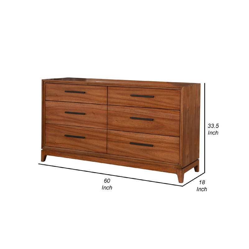 Dresser with 6 Drawers and Wooden Frame, Brown