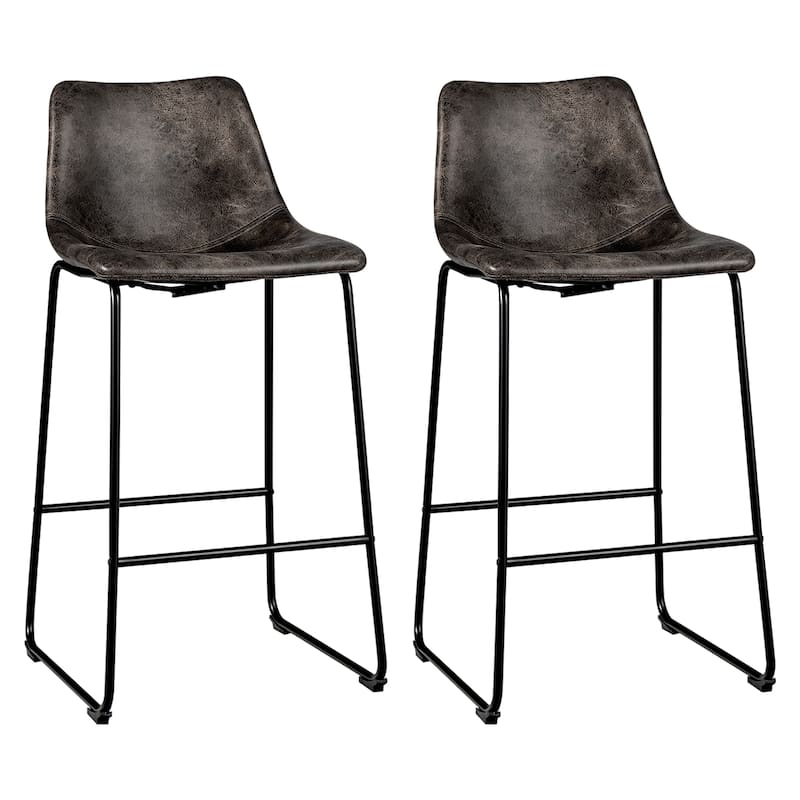Costway Set of 2 Bar Stool Faux Suede Upholstered Kitchen Dining Chair - 19'' x 18.5'' x 40''(L x W x H)