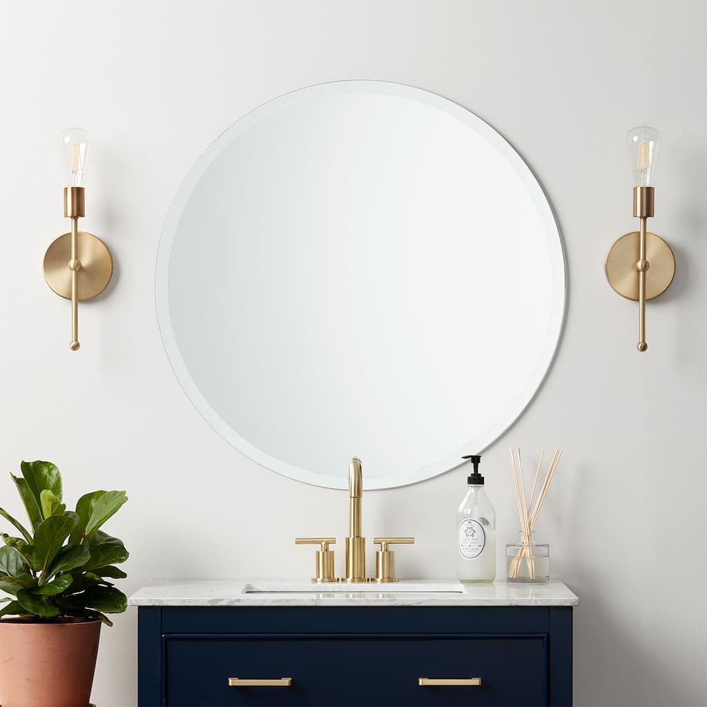 Classic Frameless Beveled Edge Round Wall Mirror - Clear
