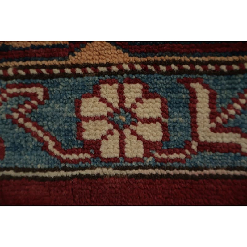 Hand Knotted Oriental 100% Wool Carpet Traditional Geometric Red Super Kazak Area Rug - 8' 5'' X 5' 3''