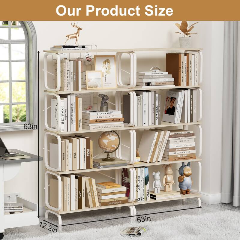 Anmytek 5 Tier Industrial Open Bookshelf White Metal Frame
