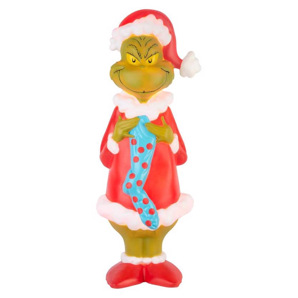 Dr. Seuss Incandescent White Grinch with Stocking 24 in. Blow Mold - Red