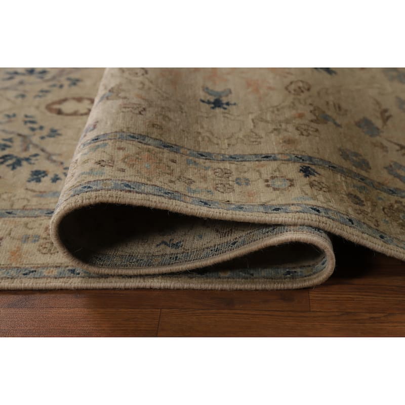 Hand Knotted Oriental 100% Wool Carpet Transitional All-Over Beige & Ivories Oushak Runner Rug - 12' 5'' X 3' 0''