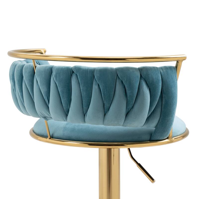 4 Set Velvet Adjustable Swivel Bar Stools With Backs
