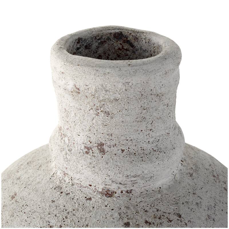 Ceramic Antique Style Textured Decorative Vase with Curved Handle - Cream - Roche River Decor