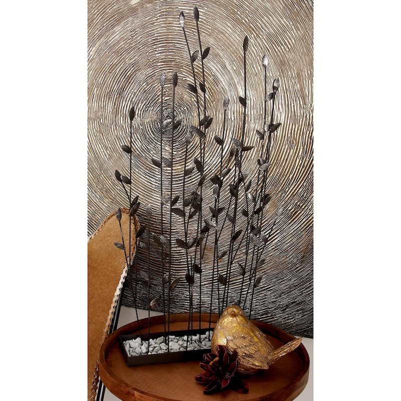 Metal Floral Decorative Sculpture with Loose Stones - Black - Roche River Decor