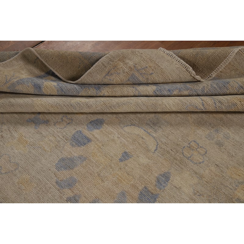 Hand Knotted Oriental 100% Wool Carpet Transitional All-Over Beige & Ivories Oushak Area Rug - 12' 4'' X 9' 2''