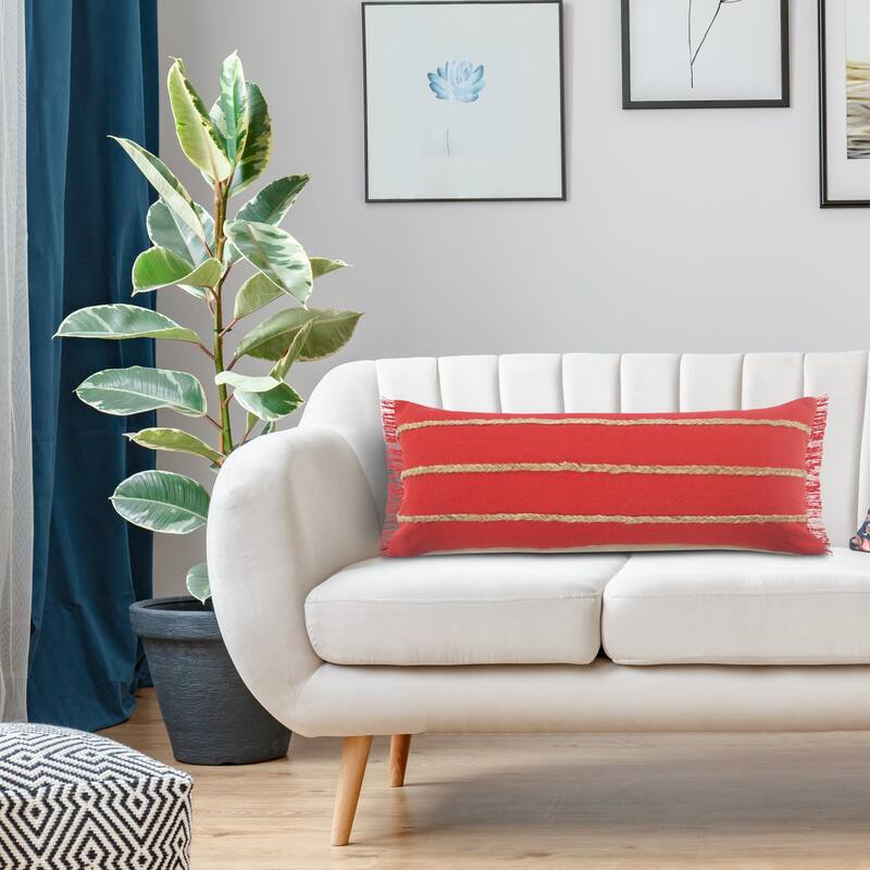 HomeRoots 14" X 36" Red And Tan 100% Cotton Zippered Pillow