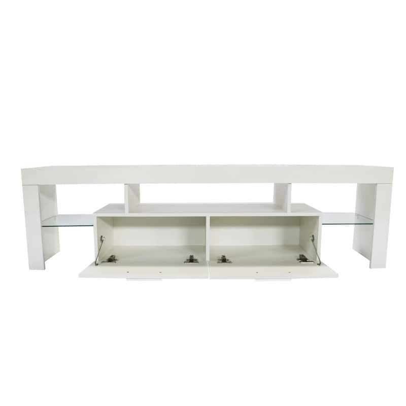 Modern TV Stand with RGB LED Lights & Remote, Tempered Glass Shelves