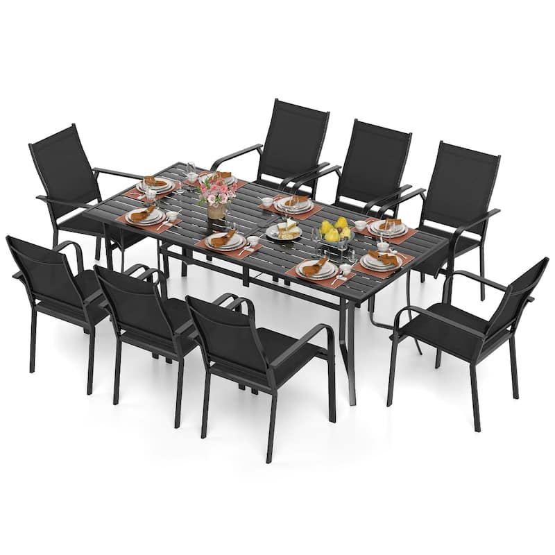 Gymax 9PCS Patio Dining Set Rectangular Table & Stackable Chairs - Black