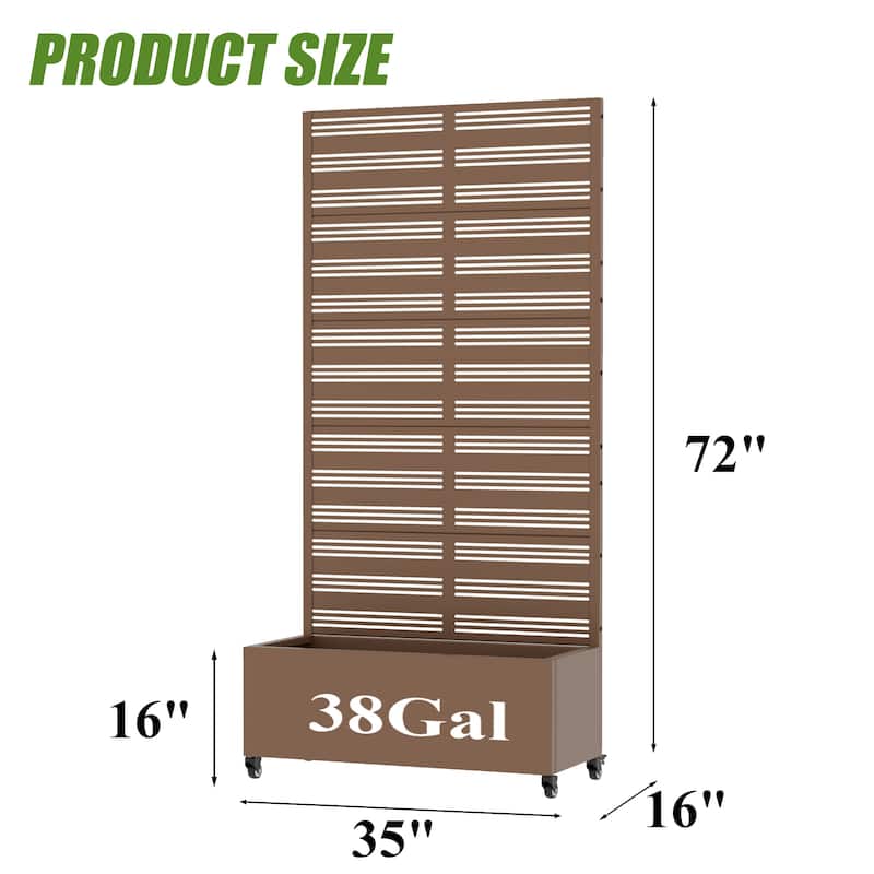 Outdoor Metal Galvanized Privacy Screen Planter Box with Trellis Lockable Wheels