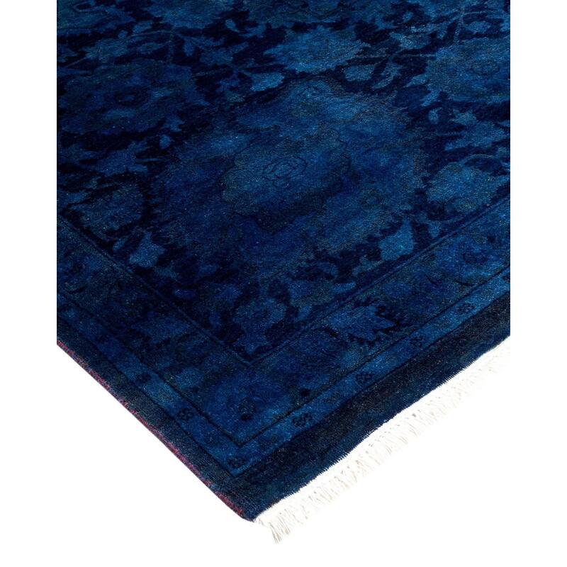 Overton Hand Knotted Wool Vintage Inspired Modern Contemporary Overdyed Blue Area Rug - 9' 3" x 11' 10"