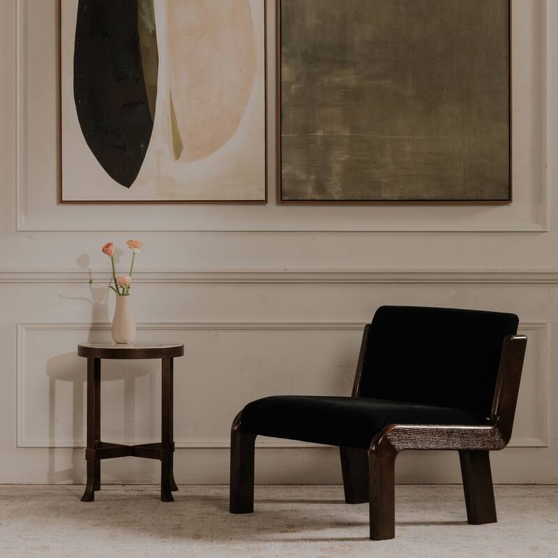NADAAL STUDIOS Onaris Accent Chair, Vintage-Inspired Black Velvet with Dark-Stained Ash Frame, Black