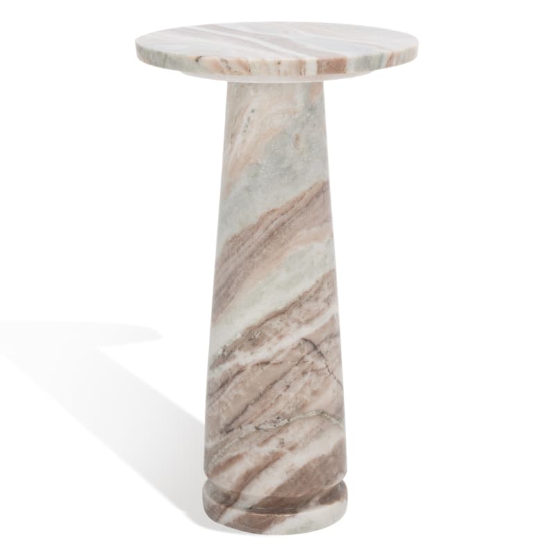 SAFAVIEH Couture Valentia Round Marble Accent Table - 10" W x 10" D x 18" H - White/Brown
