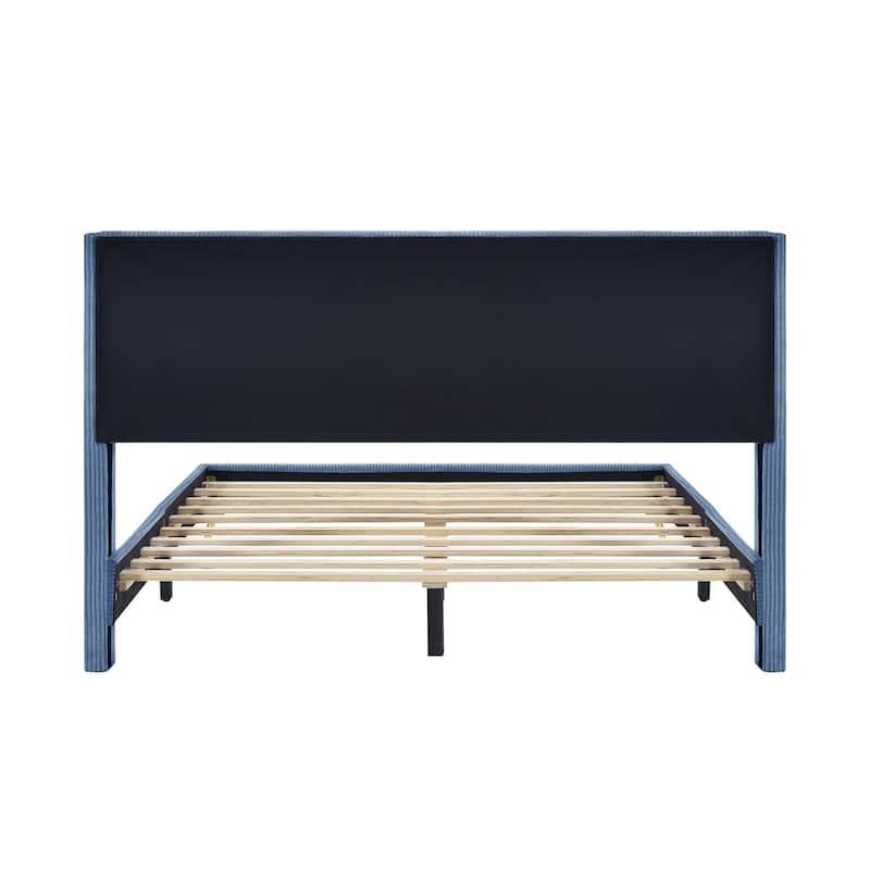 Queen Size Corduroy Platform Bed