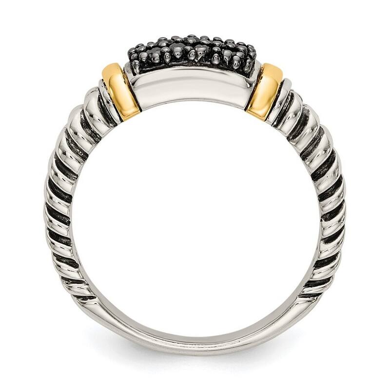 Curata 925 Sterling Silver Textured Polished With 14k 1/8ct. Black Diamond Ring